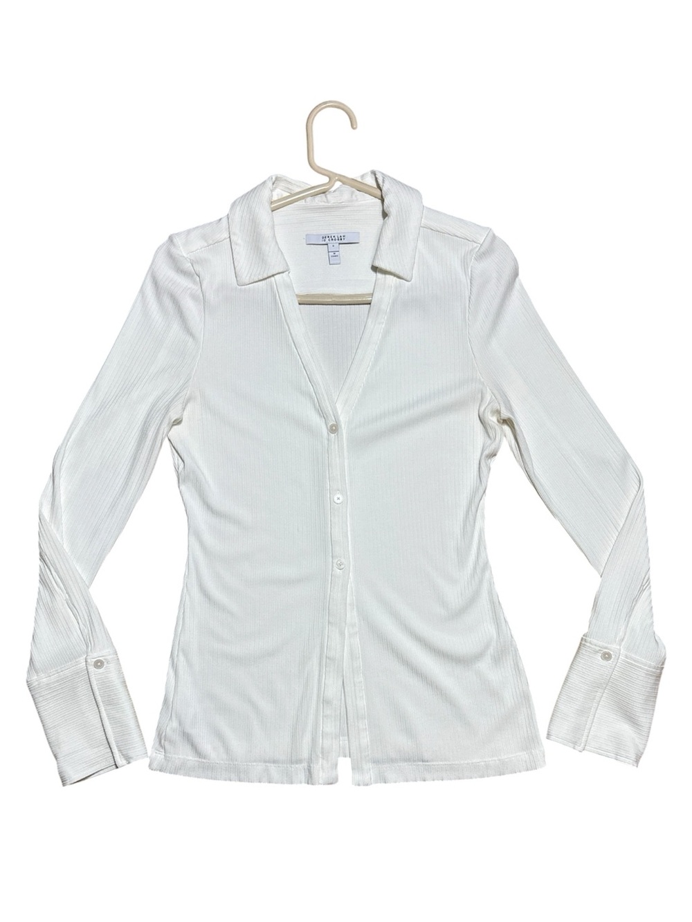 Derek Lam 10 Crosby Chandler Ribbed Knit Button-Front Top in Blanc(White) Sz S